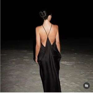Zara Elegant satin Black Backless Dress